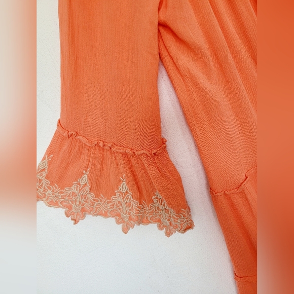 Z&L Europe Deja 100% Viscose Elegant Coral Off-Shoulder Embroidered Dress Large - Picture 10 of 16